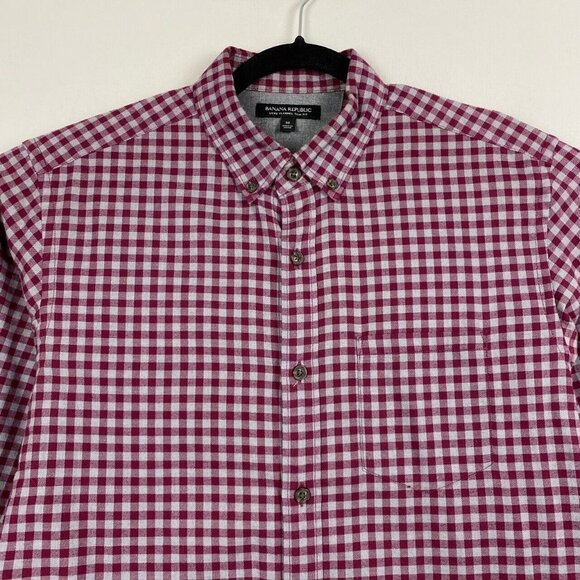 Banana Republic Luxe Flannel Slim Fit Shirt Medium Plaid Long Sleeve Red Gray - Picture 2 of 9